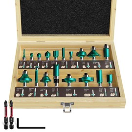 CSOOM 20PCS Router Bits Set, 1/2 Shank, with 2* Batch Head, Professional Wood Bits, Tungsten Carbide Milling Bits for Woodworking