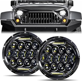 LED Headlight for Wrangler, 7" Round LED Headlights 105W Headlight with Daytime Running Light High/Low Beam compatible with Wrangler 1997-2017 JK TJ LJ Motorcycle 2PCS