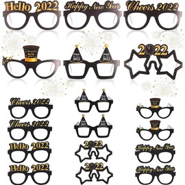 12 Pcs New Year Glasses, Party Glasses, 2022 Funny Glasses, Gift, Party Favors, Photo Tools, Costume Supplies, For Children and Adults (Black)