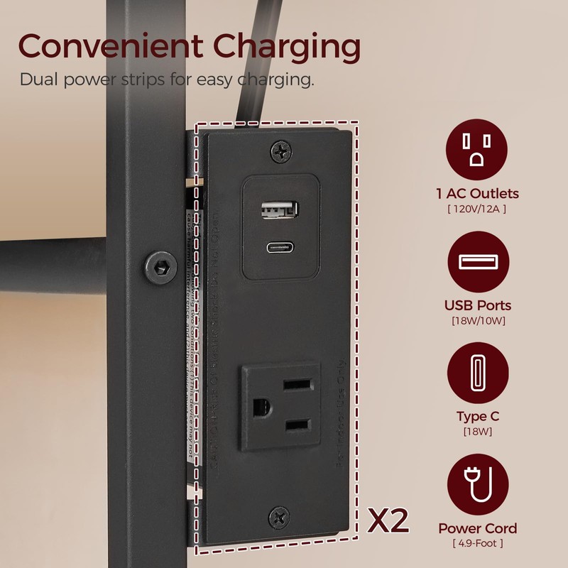 MAHANCRIS Queen Size Headboard Only, Metal Headboard with 2 Power