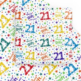 WRAPAHOLIC Birthday Wrapping Paper - 6 Colorful Sheets, 21st Birthday Design, Folded Flat for Parties & Showers - 19.7" x 27.5" Per Sheet