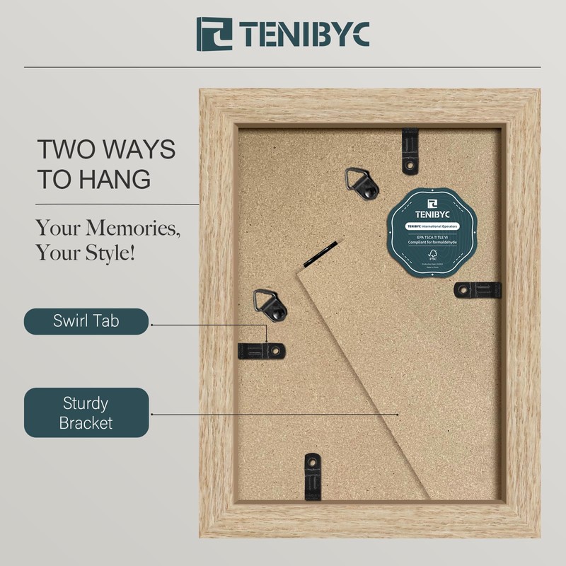 TENIBYC 5x7 Oak Picture Frame with HD Glass - 3pk,
