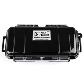 PELI 1030 Watertight Micro Case for Small Personal Belongings, IP67 Water- and Dustproof, 1L Capacity, Made in US, Black/Black Liner