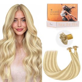 Doores Keratin Tip Hair Extensions, Drity Blonde Highlight Golden Blonde 14 Inch 50g/50s, Keratin Tip Remy Hair Extensions