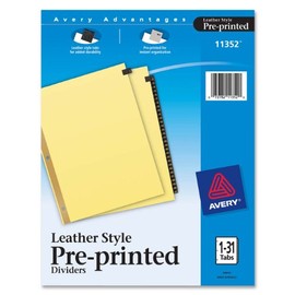 Avery Gold Reinforced Leather Tab Dividers, 31-Tab, 1-31, Letter Size, Black, 31 per Set (11352)