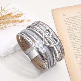 Inspirational Heart Leather Bracelets for Women, SOMETIMES YOU FORGET ARE AWESOME Gifts for Women Teen Girls on Birthday Christmas，Slivery Wrap Boho Leather Bracelet Jewelry