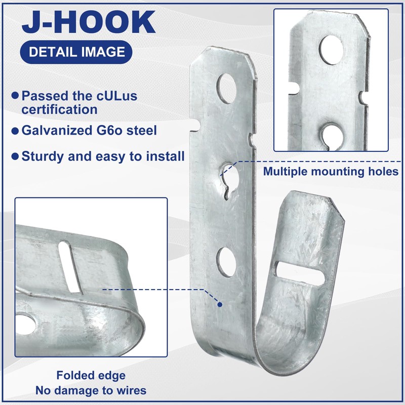 Gisafai 200 Pcs Cable Support J-Hook, 3/4 Inch Metal Garage