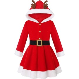 MISOAMISO 120 Children's Santa Costume, Santa Dress with Belt, Santa Hat, Christmas Costume, Fur, Children's Clothing, Girls, Dress, Santa Claus Kids, Christmas Present, Gift