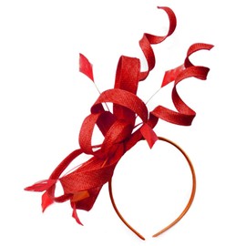 Caprilite Sinamay Headband Swirl Fascinator For Women Wedding Ascot Races (Red)