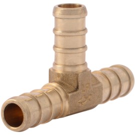 SharkBite 3/8 Inch Crimp Tee, Brass Plumbing Fitting, PEX Pipe, PE-RT, UC360LFA