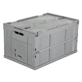 Mount-It! Collapsible Plastic Storage Crate, Folding and Stackable Utility Distribution Container with Attached Lid, 65L Liter Capacity, Pack of 1