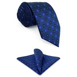 S&W SHLAX&WING Mens Tie and Pocket Square Set Floral Dark Blue Navy Necktie Handkerchief Combo XL, Blue, Extra Long Necktie 63"x3.5" + Pocket Square