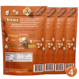 B'cuz Granola Bites 4-Bag Gluten Free Healthy Snacks for adults, Healthy Granola Gluten Free Snack - Kosher Snacks for Kids, Vegan Snack - 3 oz Maple-Pecan (Pack of 4)