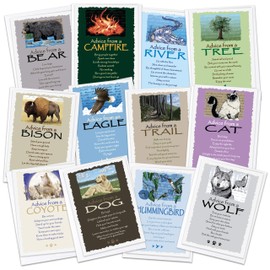 Your True Nature 12 Favorites Greeting Card Set, Advice from a Dog, Cat, Bear, Eagle, Hummingbird, River, Trail, Coyote, Tree, Wolf, Campfire, Bison (AMGC12-FAV)
