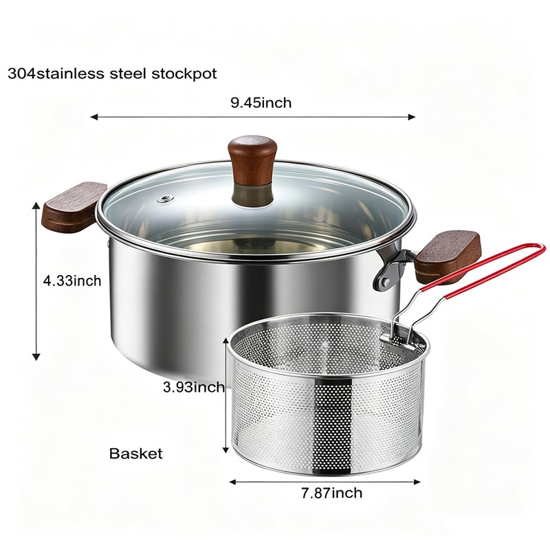 4L Deep Fryer Pot with Basket, Cool Touch Handles for