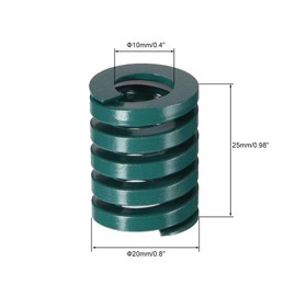 sourcing map 20mm OD 25mm Long Spiral Stamping Heavy Load Compression Die Spring Green 1Pcs