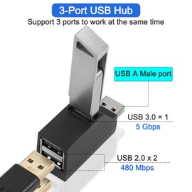 HATMINI 3 Ports USB Hub,USB Male to Female Expansion Adapter 2 Pcs 90 Degree Splitter 1 USB 3.0 and 2 USB 2.0 Port Portable Powered Data for Connecting Mobile Hard Disk, U Disk, Camera, Mouse,etc