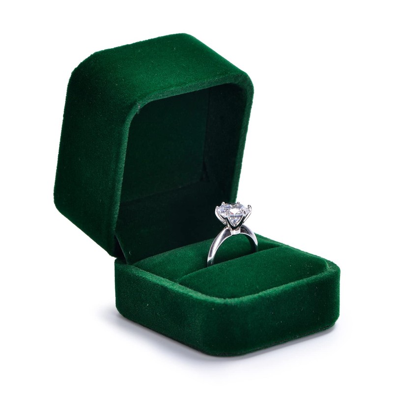 Woodten Velvet Ring Box for Proposal Engagement Dark Green Velvet