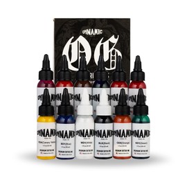 Dynamic Color Co - OG Tattoo Color Ink Set – 12 Sterilized 1oz Bottles – Made in USA Since 1990 – Essential Colors: Red, Blue, Yellow, Green, Violet, Black & White