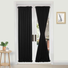 DWCN French Door Curtains – Rod Pocket Thermal Blackout Curtain for Doors with Glass Window, Kitchen and Patio Doors for Privacy, 25 X 72 Inches Long, 1 Curtain Panel with Tieback,Black