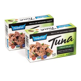 FinerFin Yellowfin Tuna In Organic Olive Oil – 3 Bean Salad Flavor (4.4oz can - 2 Pack); Premium Canned Fish with EVOO, Gourmet Ready-to-Eat Fillets, Wild-Caught