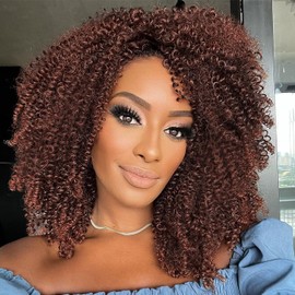 WIGER Kinky Curly Braiding Hair Marlybob Crochet Hair Bundle Ginger Jerry Curly Passion Twist Curly Boho Box Braid Braiding Hair Weave Synthetic Kinky Twist Hair for Bob Hairstyle (6 Packs, 10 Inch)