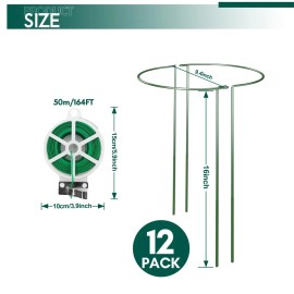 LKSSZS 12 Pack Garden Plant Support Stakes, Half Round Peony Cages and Supports, Met...