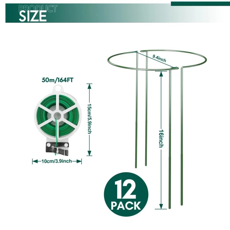 LKSSZS 12 Pack Garden Plant Support Stakes, Half Round Peony
