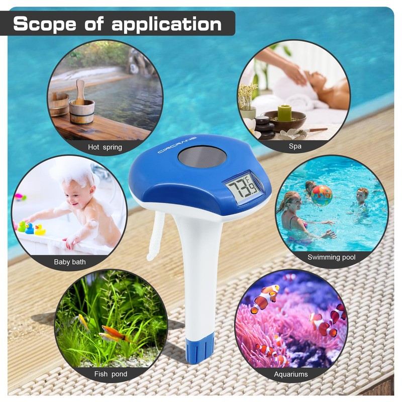 Circrane Solar Digital Pool & Spa Thermometer, Weather Resistant Floating