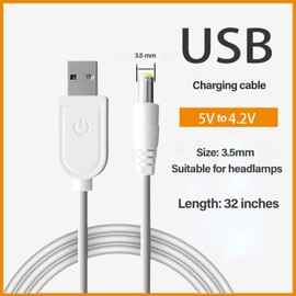ODEAR USB Charger Cable for Rechargeable Headlamps - Compatible with DC 4.2V Input Device - 3 ft (3.5mm)