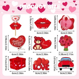 Valentine's Day Lollipop Paper Cards Candy Holder Cards Red Lips Love Heart Bouquet Flowers Car Candy Sugar Card Holder Wrapping Decorations for Valentine's Day Wedding Anniversary Party 16Pcs