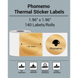 Phomemo Sticker Circle Labels- 1.96"x1.96"(50x50mm) Thermal Label for M110/M221/M220/M120/M200, for Barcode/Address/Mailing/Logo/Business/Home Tag, Black on Golden