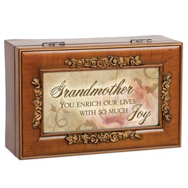 Cottage Garden Grandmother Our Lives Much Joy Woodgrain Embossed Jewelry Music Box Plays Wind Beneath My Wings