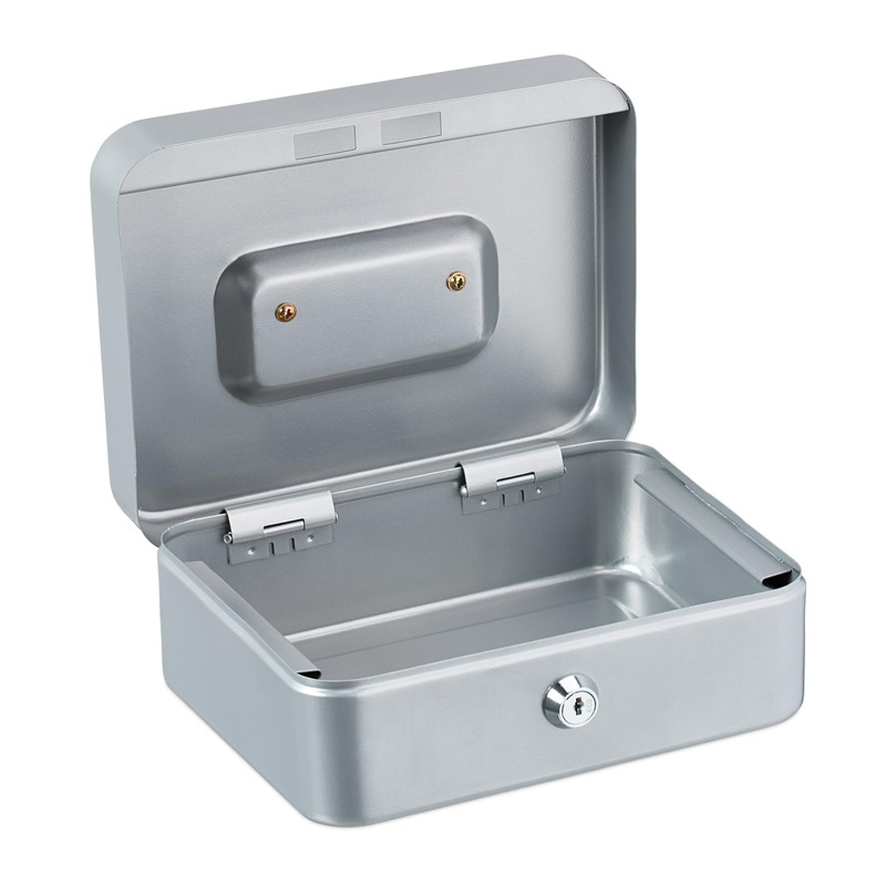 Relaxdays Lockable Cash Box, Removable Insert, 5 Compartments, Iron Money