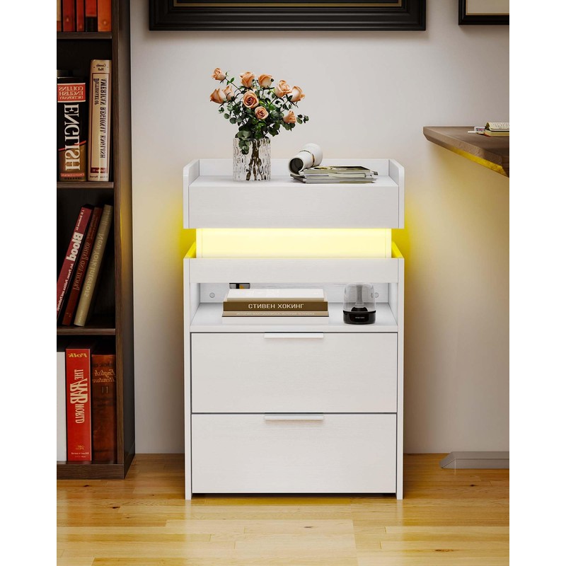 Baoz Nightstand with Gun Drawer, Charging Night Stand with USB