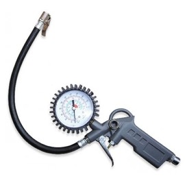 Compressed air gun with pressure gauge tyre inflator.