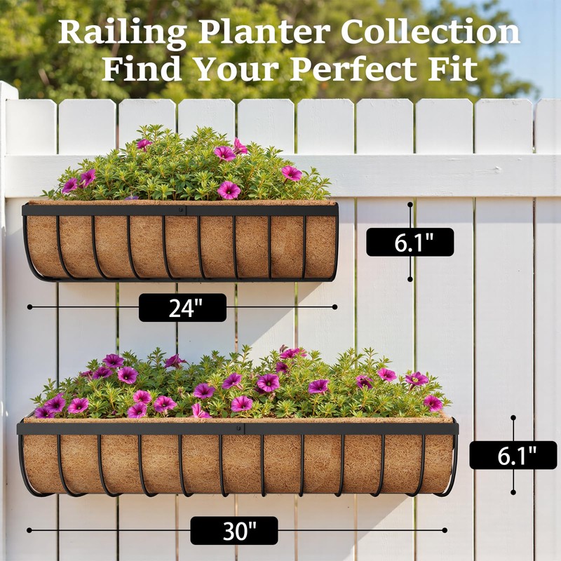 VOXOR Railing Planter Boxes, 24 Inch Window Boxes Planters, Balcony