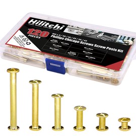 Hilitchi 60-Sets M5 x 5/10 / 15/25 / 35/45 Golden Phillips Chicago Screw Binding Screws Posts Assortment Kit for Scrapbook Photo Albums Binding and Leather Saddles Purses Belt Repair -
