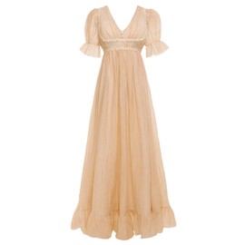 Vibsion Regency Dresses for Women Ruffle Empire Waist Dress Victorian Exquisite Embroidery Elegant Gauze Party Gown XXL