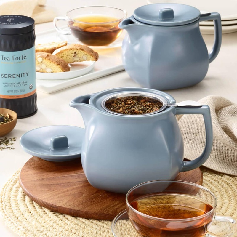 Tea Forte Fiore Ceramic Teapot with Infuser and Lid, Stone