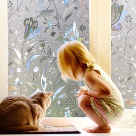 Window Privacy Film Floral,Glass Shower Door Cover for Privacy,Decorative Stained Glass Window Film, Sun Blocking Window Clings Renter-Friendly Static Cling (Tulip, 17.7'' x78.7'')