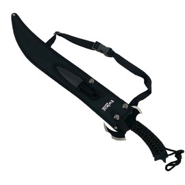 27" Scimitar Style Black Tactical Fixed Blade Machete With 2 Fixed Blade Knives. For Outdoor Activities Uses Camping Cut Ropes, Branches, Collection And Gift