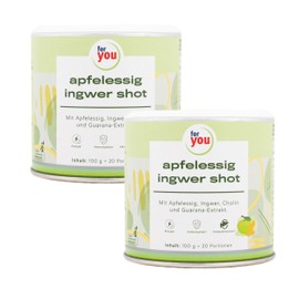 for you apfelessig ingwer shot Doppelpack - Pulver zum Anrühren in Wasser - Fruchtiger Geschmack mit würziger Ingwer Note - Apfelessig, Ingwer, Cholin, Guarana & Vitamin B6. 15 mg Koffein pro Portion