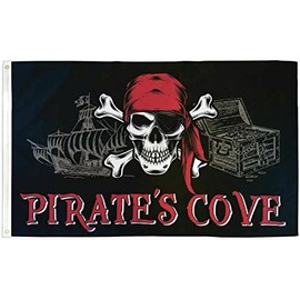 Trade Winds Jolly Roger Pirate's Cove Treasure Chest Ship Black Flag 3x5ft Boating Flag Skull 100D, Multi, 3'x5'