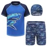 PUPYGIYUC Boys Swimsuits Kids 3PCS Rash Guard Sets with Hat UPF50+ Short Sleeve Swimwear Sets 10-12 Years for Boys Shark 6XL