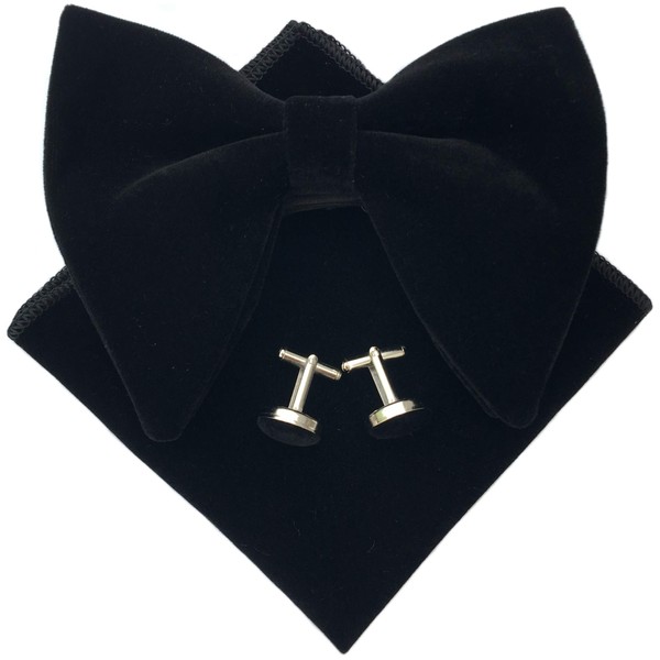 Justar Mens Pre-Tied Oversized Bow Tie Tuxedo Velvet Bowtie Cufflinks