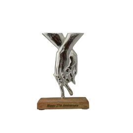 27th Anniversary Holding Hands Decoration – Free Standing Rustic Metal & Wooden Decoration (hsshands27)