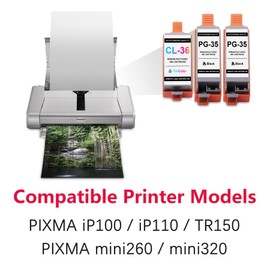 PGI-35 Black and CLI-36 Color Ink Cartridge Compatible Replacement for Canon PGI-35 CLI-36 Ink Cartridge Combo Pack Work with PIXMA iP100 iP110 TR150 PIXMA mini260 mini320 Printer (2Black+1Tri-Color)