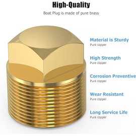 Boat Drain Plug, 4-Pack Upgraded 1/2 Inch NPT Solid Brass Garboard Drain Plug for Boat Drain Plug, Fits Most Boat Hulls