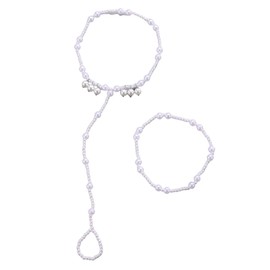 2pcs Pearl Anklet Bracelet Faux Pearl Beads Beach Foot Chain Adjustable Jewellery for Women Ladies, Faux pearls